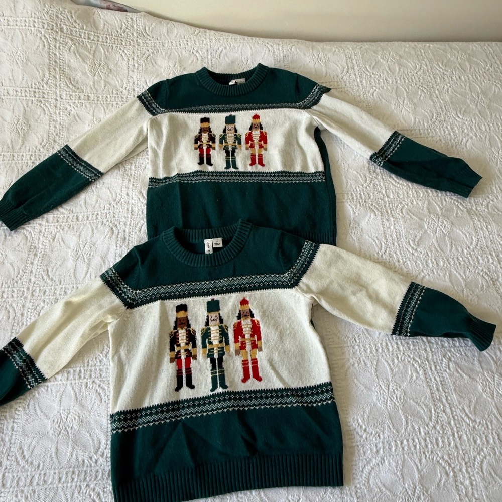 Janie and Jack Green and White Nutcracker Sweaters